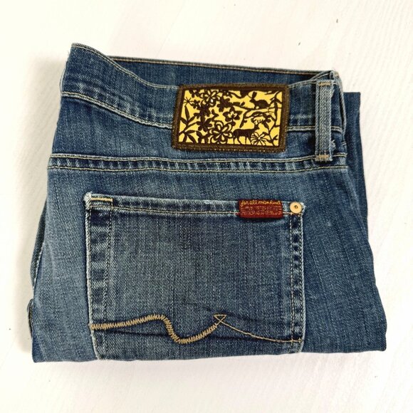 7 For All Mankind Jean Shorts Womens Sz 32 Low-Rise Straight Medium Wash Stretch - Picture 2 of 11